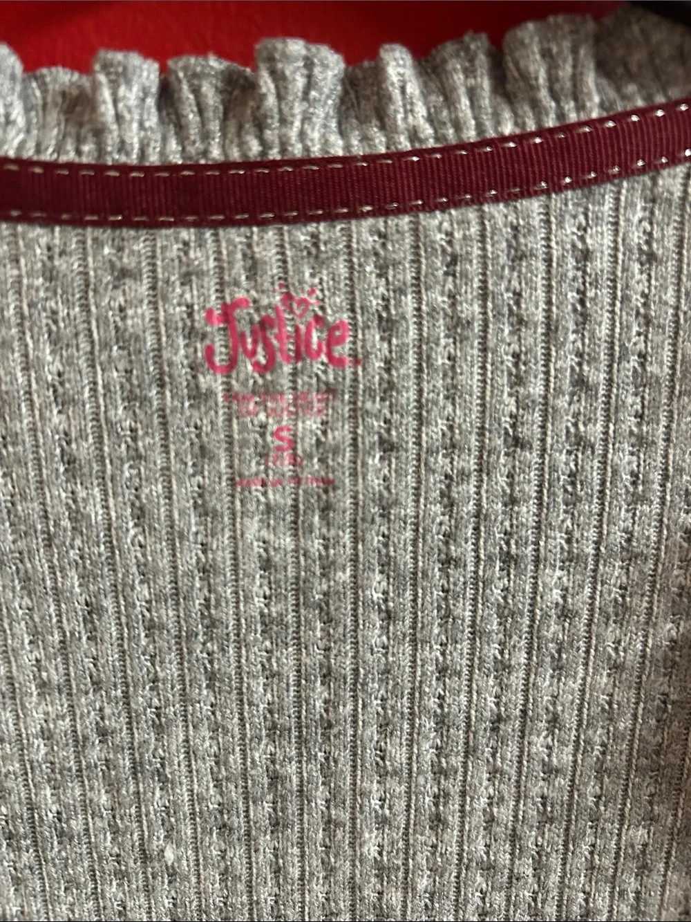Justice Gray Ribbed Ruffle-Trim Sweater cardigan sz 7-8